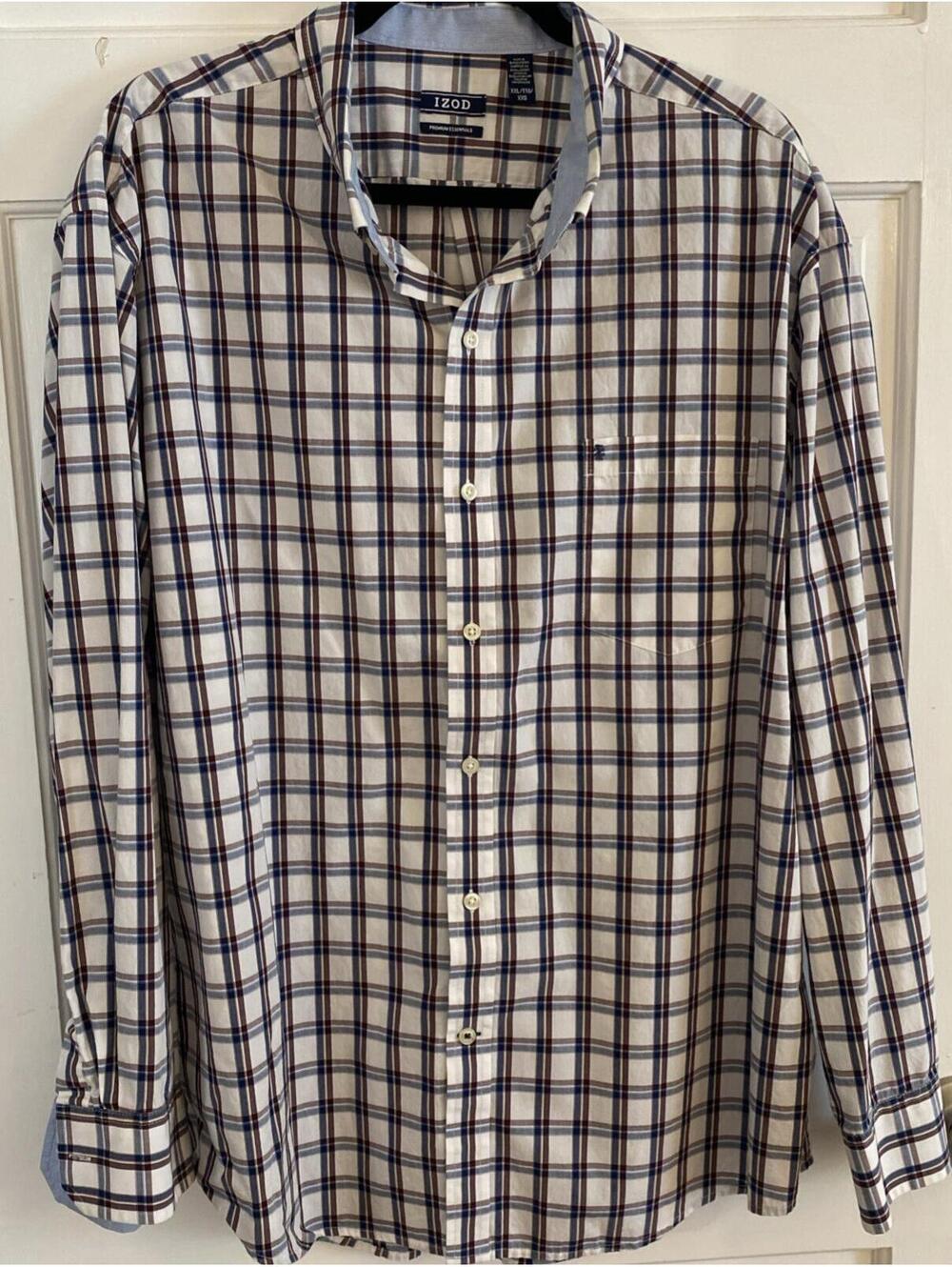 IZOD Premium Essentials Men's XXL Plaid Long Sleeve Button Down Shirt Business
